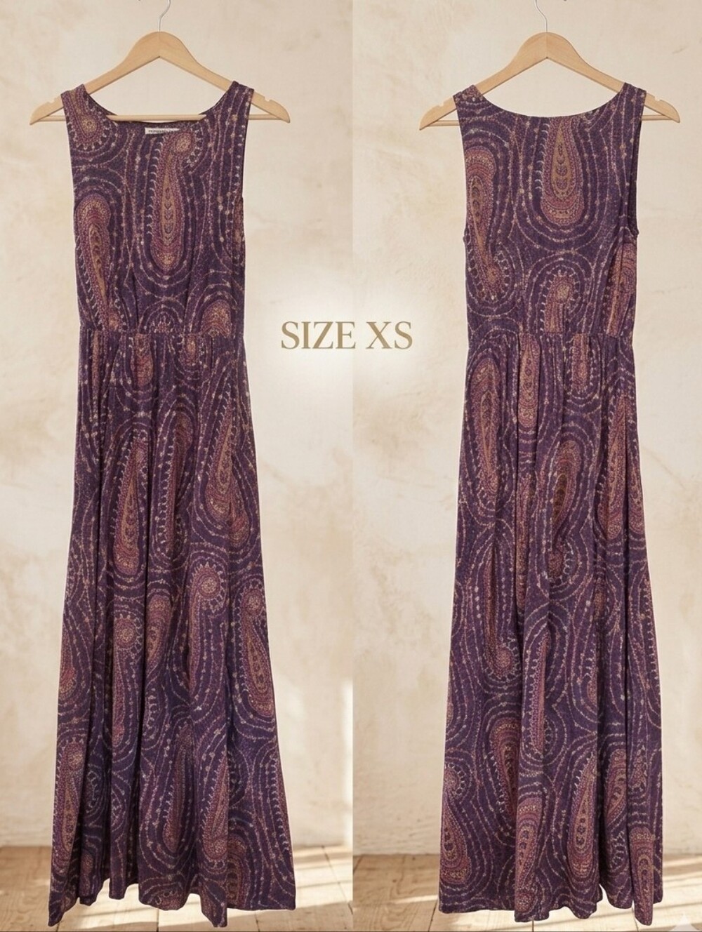 Lucky In Love Brand Purple Paisley Cotton Modal Maxi Dress Sleeveless Tank Dress